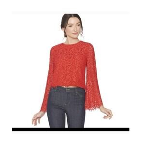 Alice + Olive Red Pasha Lace Bell Sleeve Top Size: M